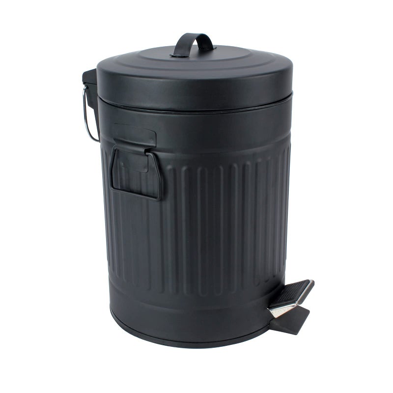 SIMPLEMADE Round Step Trash Can, Stainless Steel with Lid, Small Metal Wastebasket/Garbage Can for Bathroom, Office, Black, 5 Liter / 1.3 Gallon - - Image 1