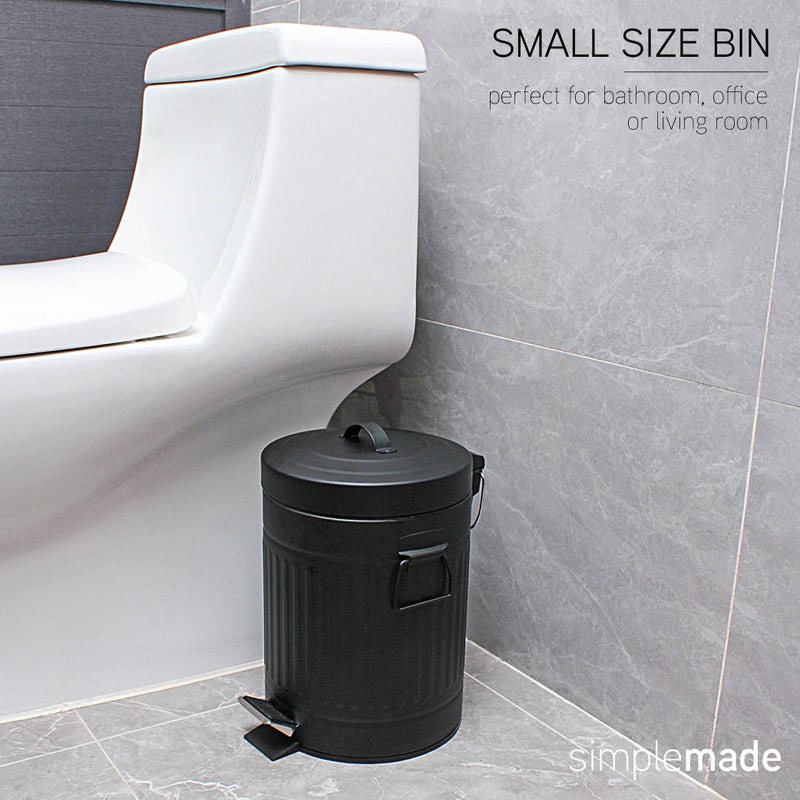 SIMPLEMADE Round Step Trash Can, Stainless Steel with Lid, Small Metal Wastebasket/Garbage Can for Bathroom, Office, Black, 5 Liter / 1.3 Gallon - - Image 5