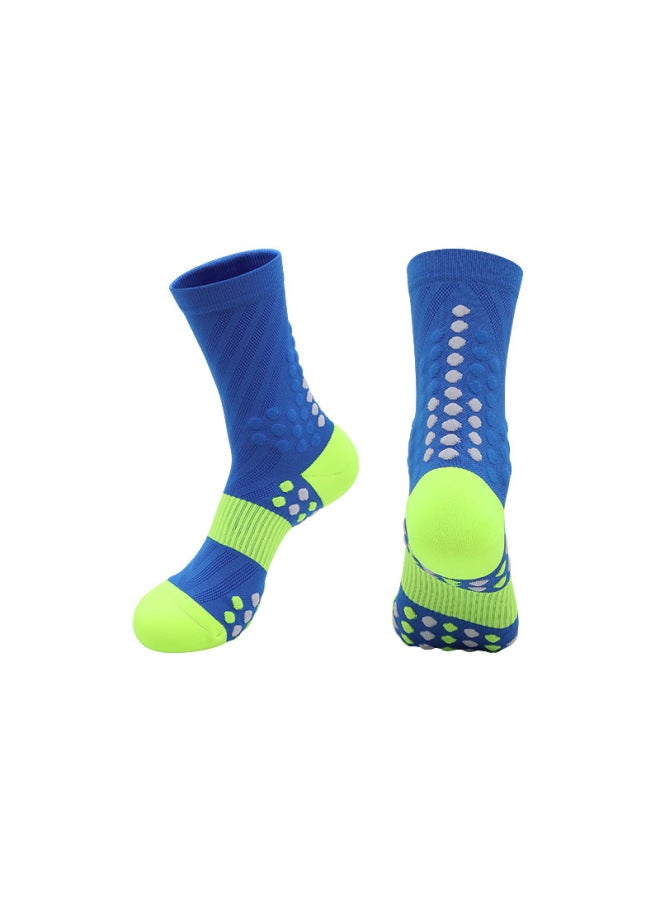 Colored Blue Fluorescent Professional Marathon Socks, Compression Running Socks, Hiking Children's Mid-calf Socks, Sports Breathable Sweat-absorbing Cycling Socks