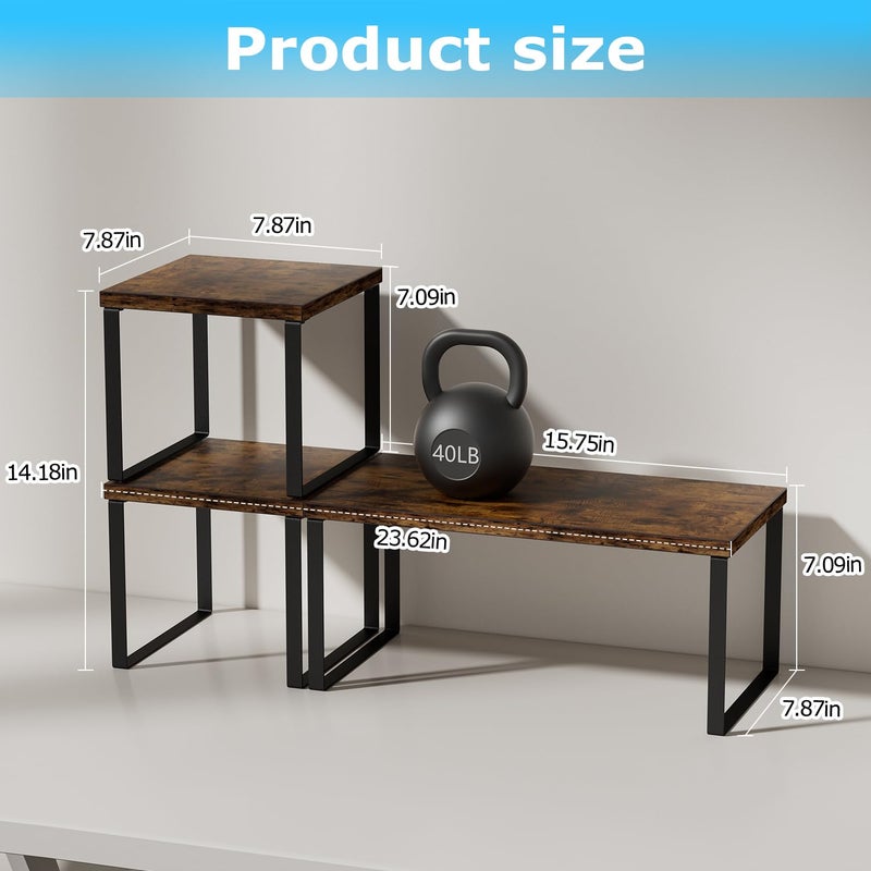 Aothia Wood Desktop Shelf for Top of Desk - 2-Tier Adjustable Bookshelf Organizer, Freestanding Stackable Shelves for Office, Home, Kitchen Counter (Rustic Brown) - Image 2