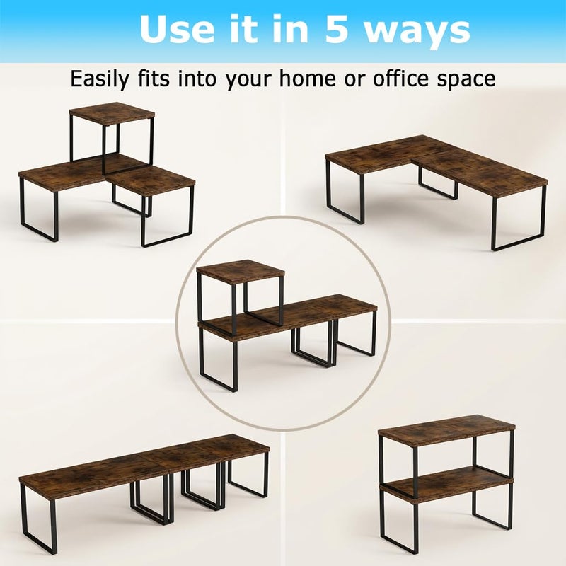 Aothia Wood Desktop Shelf for Top of Desk - 2-Tier Adjustable Bookshelf Organizer, Freestanding Stackable Shelves for Office, Home, Kitchen Counter (Rustic Brown) - Image 4