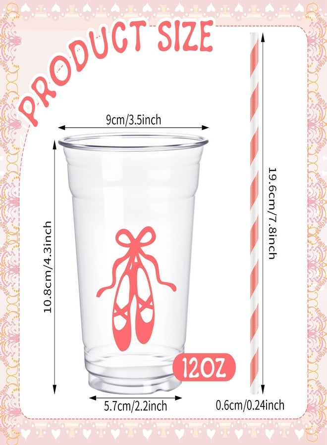 Jingmore 50 Sets Ballerina Disposable Cups with Lids and Straws Plastic Ballet Party Cold Beverage Drinking Cups for Birthday Ballerina Theme Ballet Dance Party Supplies - Image 2