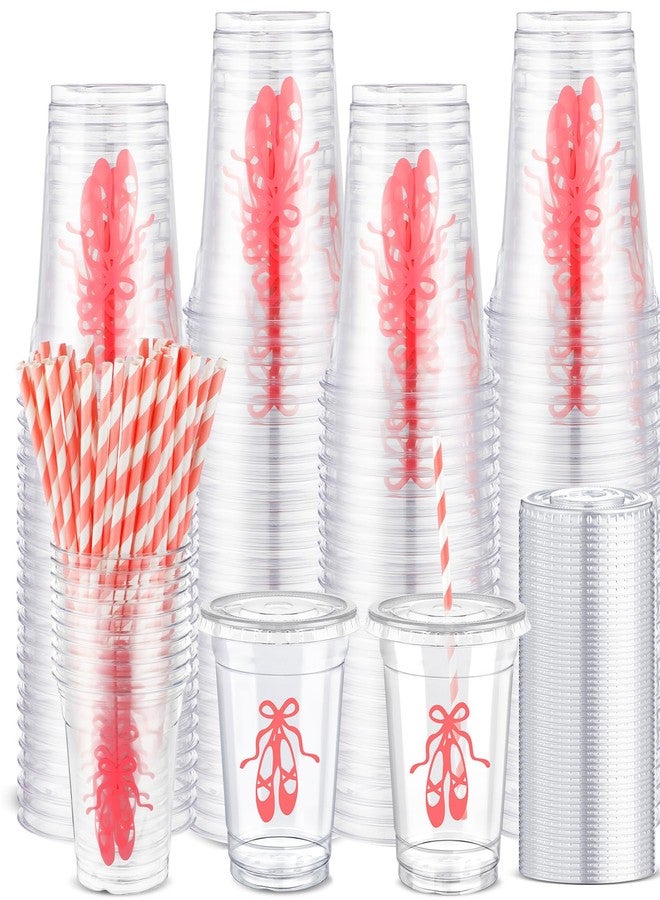 Jingmore 50 Sets Ballerina Disposable Cups with Lids and Straws Plastic Ballet Party Cold Beverage Drinking Cups for Birthday Ballerina Theme Ballet Dance Party Supplies - Image 1
