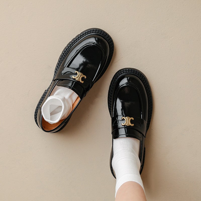 New Arc De Triomphe Loafers Thick-Soled Heated Shoes Women'S Genuine Leather British-Style Black Small Leather Shoes Thick Heeled Casual Single-Layer Shoes - Image 2