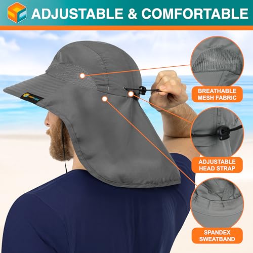 Suncube SUN CUBE Wide Brim Sun Hat with Neck Flap, Fishing Hiking for Men Women Safari, Neck Cover for Outdoor Sun Protection UPF50+ | Gray - Image 3