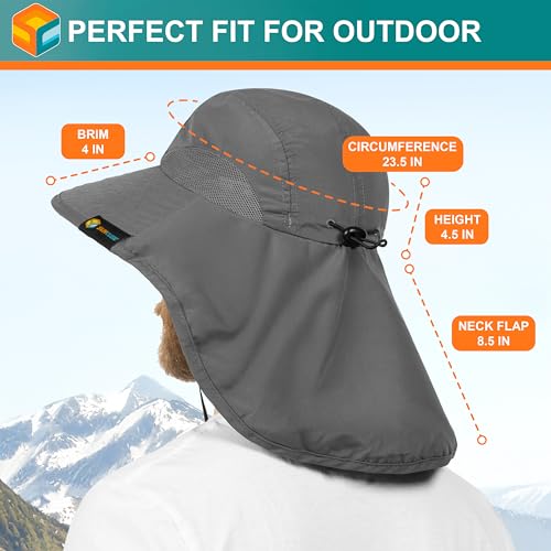 Suncube SUN CUBE Wide Brim Sun Hat with Neck Flap, Fishing Hiking for Men Women Safari, Neck Cover for Outdoor Sun Protection UPF50+ | Gray - Image 4