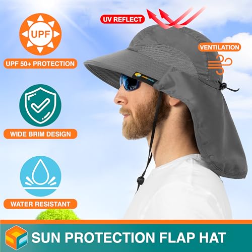 Suncube SUN CUBE Wide Brim Sun Hat with Neck Flap, Fishing Hiking for Men Women Safari, Neck Cover for Outdoor Sun Protection UPF50+ | Gray - Image 2