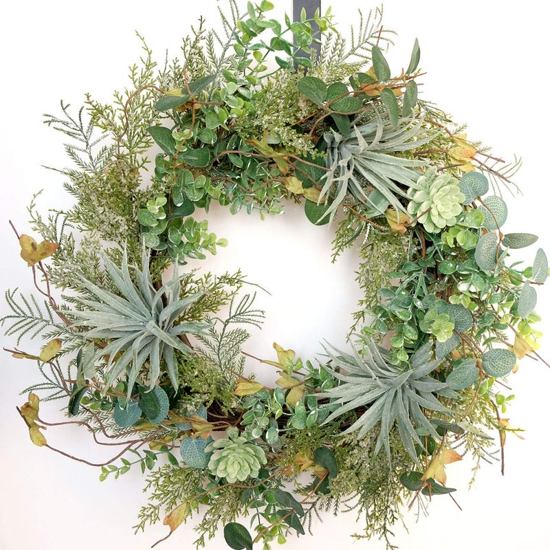 idyllic Idyllic 22 Inches Artificial Succulents Spring Wreath for Front Door Winter Wreath Suitable for Indoor and Home Decoration 