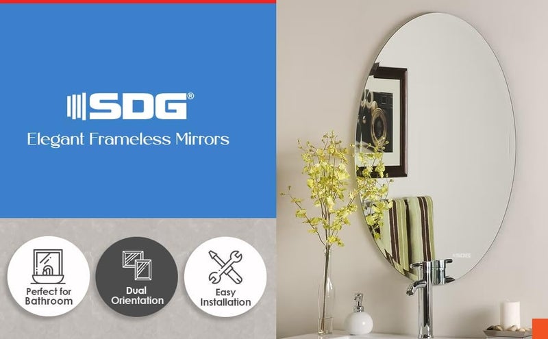 SDG Glass Frameless Oval Wall Mount Bathroom Mirror (18 X 24Inch, Silver)(Unframed) - Image 4