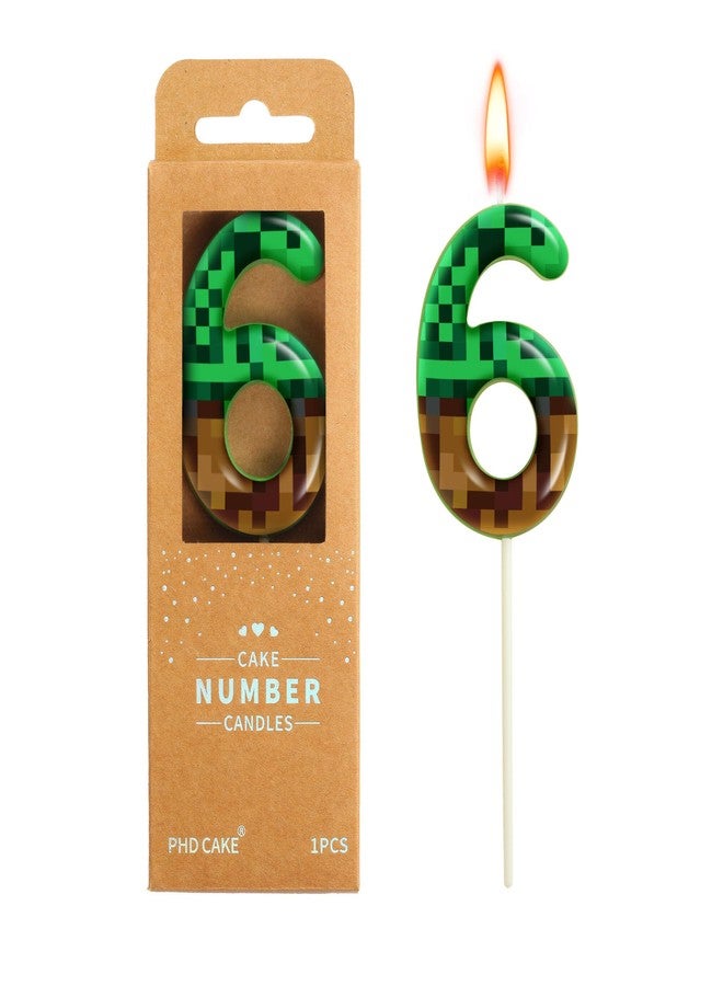 PHD CAKE 2.76 Inch Number 6 Pixel Block Birthday Candles, Green Miner Number Candles, Cake Number Candles, Party Celebration, Style Candle - Image 1