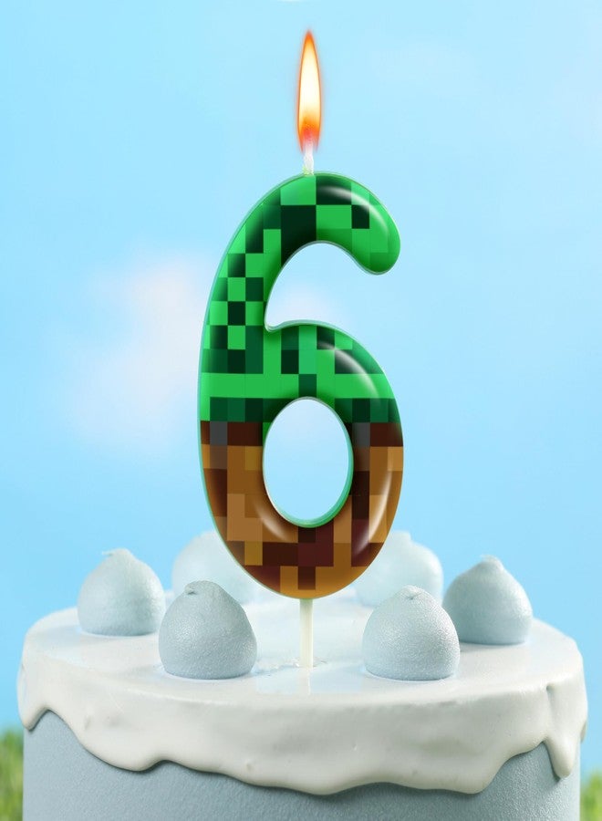 PHD CAKE 2.76 Inch Number 6 Pixel Block Birthday Candles, Green Miner Number Candles, Cake Number Candles, Party Celebration, Style Candle - Image 3