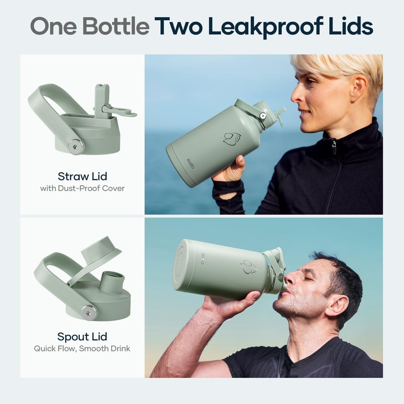 BUZIO 64oz Insulated Water Bottle, Half gallon Stainless Steel Jug (Cold for 48 Hrs), Triple Wall Vacuum Large Metal Flask with Leakproof Straw Lid and Carry Sleeve, Sage Green Storage transit efficiency build - Image 3
