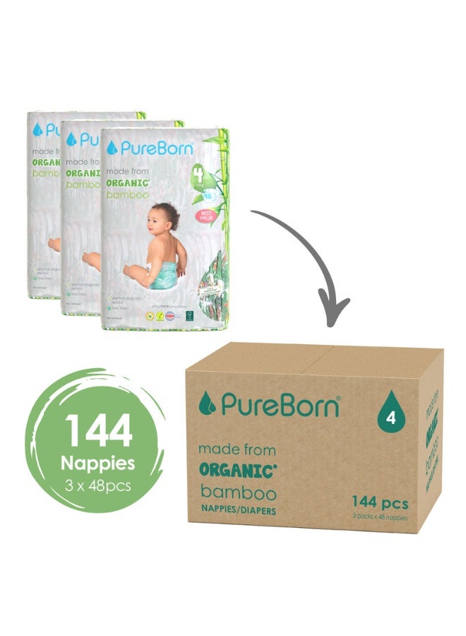 PureBorn Organic Bamboo Baby Diapers Size 4| Tape Style Diapers Hypoallergenic nappies |7-12 Kgs| Pack of 3x48s Count 144 | Assorted Print - Image 2
