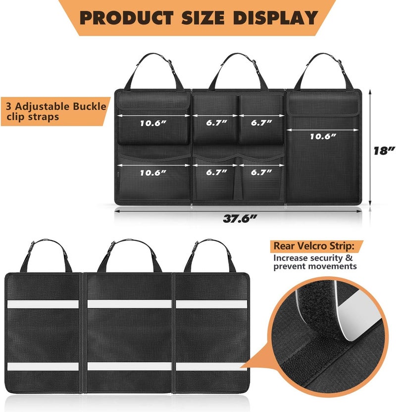 FINPAC Car Trunk Organizer and Storage, Detachable Seat Back Hanging Organizers Storage with Zippers, Large Capacity Car Accessories Interior for Jeeps, SUVs, Vans (Black) - Image 5