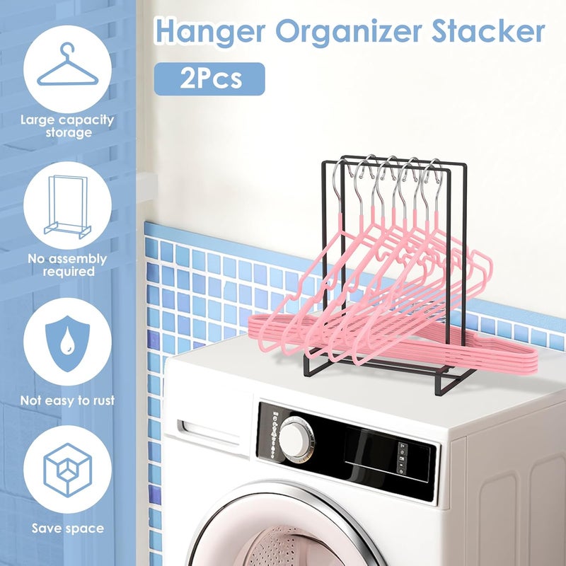 windforgecraft 2 Pcs Hanger Organizer, Hanger Stacker, Space-Saving Hanger Holder, Portable Hanger Holder Stand, Clothes Hanger Storage Rack Large Capacity Hanger Holder Stand for Laundry and Wardrobe - Image 2