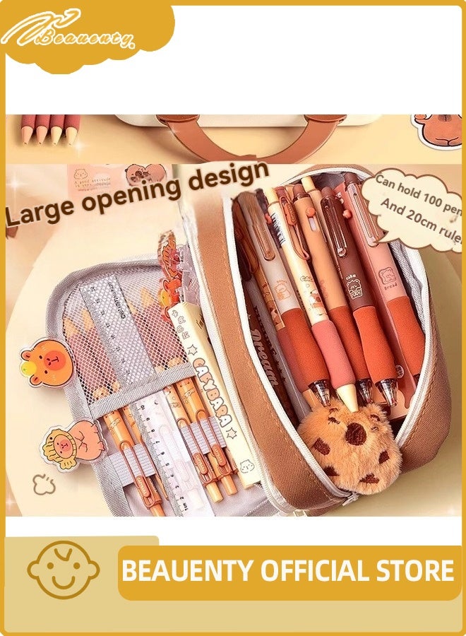 بيوينتي مجموعة قضية القلم Capybara لطيف ، حقيبة القلم الجمالية مع المقصورات متعددة الطبقات ، قدرة كبيرة للإمدادات المدرسية - Image 3