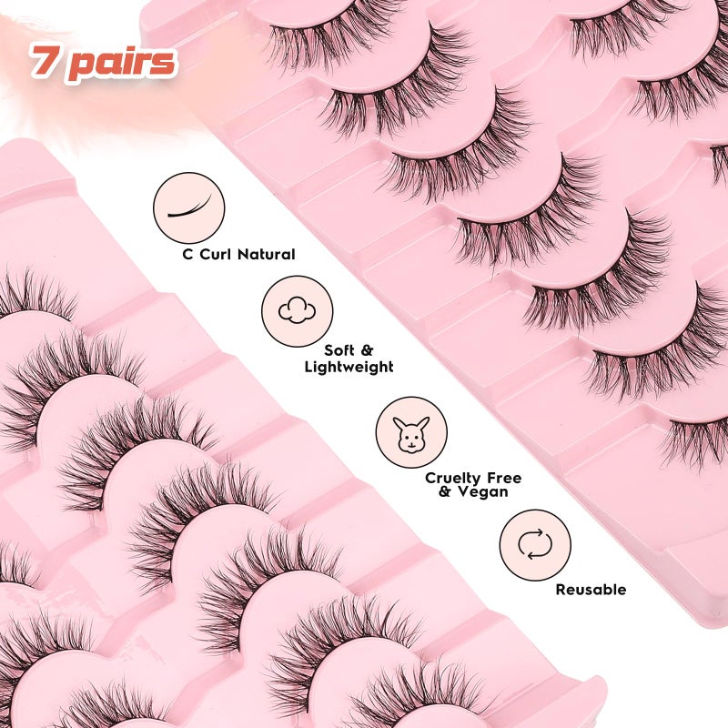 Siligli Lashes Natural Wispy Eyelashes 15mm Strip Lashes Pack False Eyelashes 0.1MM Thin Band C Curl Eye Lashes 3D Volume False Eyelashes Siligli Lashes 7 Pair - Image 5