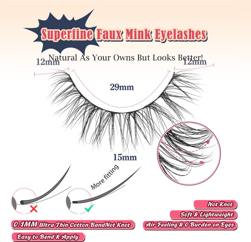 Siligli Lashes Natural Wispy Eyelashes 15mm Strip Lashes Pack False Eyelashes 0.1MM Thin Band C Curl Eye Lashes 3D Volume False Eyelashes Siligli Lashes 7 Pair - Image 2