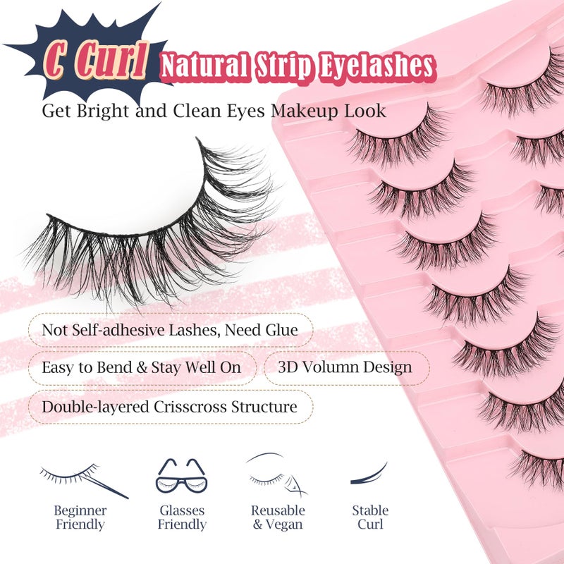 Siligli Lashes Natural Wispy Eyelashes 15mm Strip Lashes Pack False Eyelashes 0.1MM Thin Band C Curl Eye Lashes 3D Volume False Eyelashes Siligli Lashes 7 Pair - Image 3
