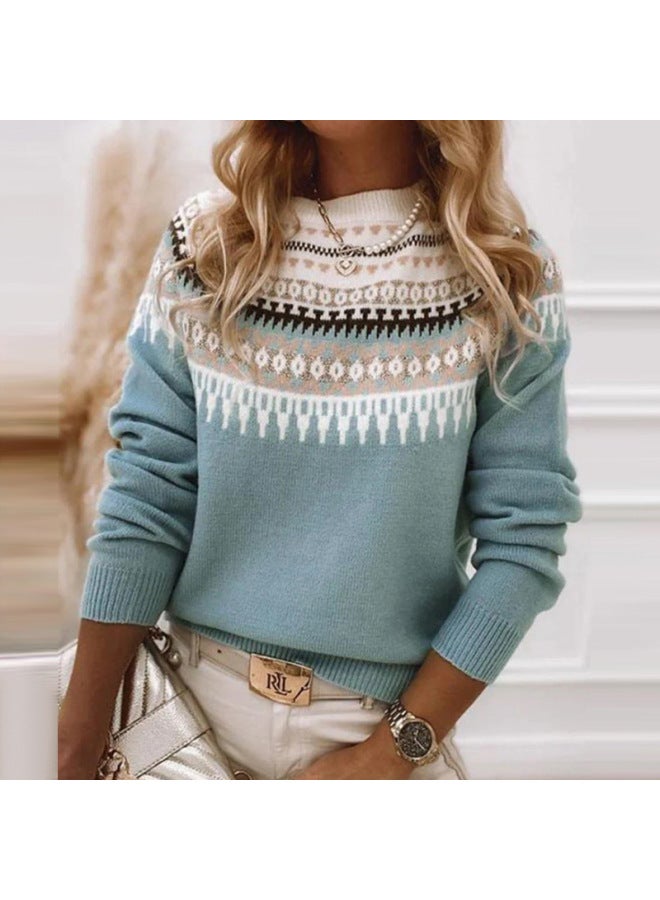 Women's over Sweater Women's Autumn And Winter Color Matching Loose Fashion All-match Knitted Sweater