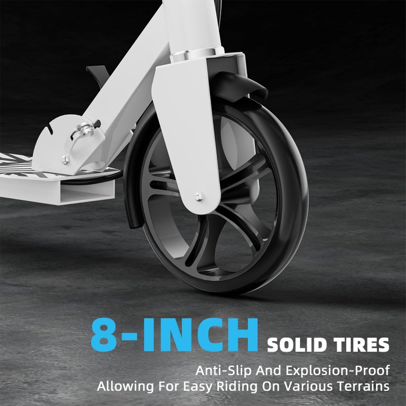 GRENYX Scooters for Kids 8-12, Teens & Adults - Lightweight, Foldable, 8-Inch Big Wheels, Hand Brake & Bell, 4 Adjustable Height Levels, 240 lbs Max Load, Perfect for School, Campus and Park Rides White - Image 4