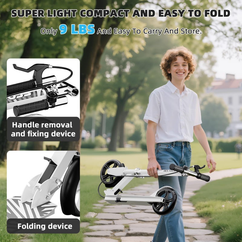 GRENYX Scooters for Kids 8-12, Teens & Adults - Lightweight, Foldable, 8-Inch Big Wheels, Hand Brake & Bell, 4 Adjustable Height Levels, 240 lbs Max Load, Perfect for School, Campus and Park Rides White - Image 5