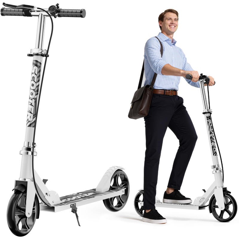 GRENYX Scooters for Kids 8-12, Teens & Adults - Lightweight, Foldable, 8-Inch Big Wheels, Hand Brake & Bell, 4 Adjustable Height Levels, 240 lbs Max Load, Perfect for School, Campus and Park Rides White - Image 1