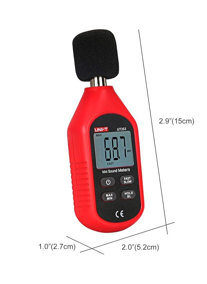 UNI-T - UNI-T UT353 Decibel Meter, Digital Sound Level Meter 30-130dB Audio Noise Volume Measure Device Max/Min Fast/Slow Data Hold LCD Backlit Auto Power off - Image 1