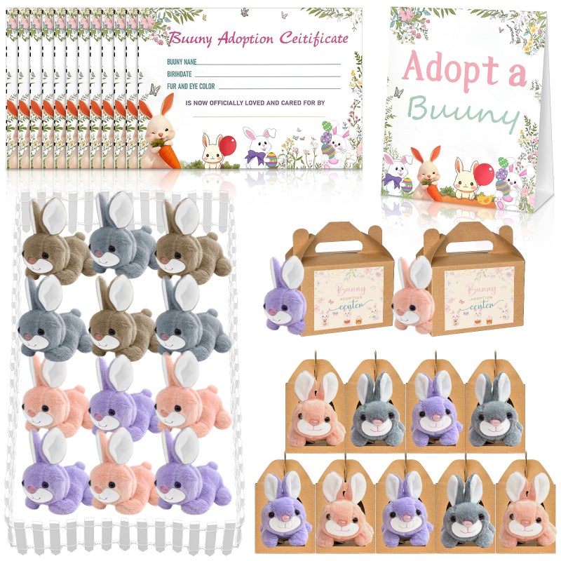 Gaiaring 38 Pcs Adopt A Pet Bunny Party Favors Include 12 Mini Plush Easter Bunny 12 Foldable Boxes 12 Adopt Bunny Cards 1 Adopt Sign 1 Adopt Fence for Adopt A Pet PartyClassic - Image 3