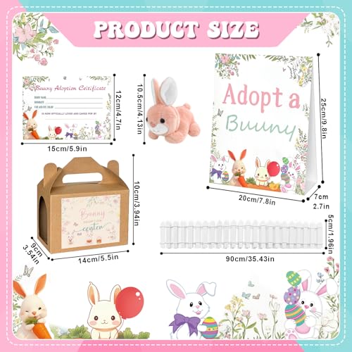 Gaiaring 38 Pcs Adopt A Pet Bunny Party Favors Include 12 Mini Plush Easter Bunny 12 Foldable Boxes 12 Adopt Bunny Cards 1 Adopt Sign 1 Adopt Fence for Adopt A Pet PartyClassic - Image 5