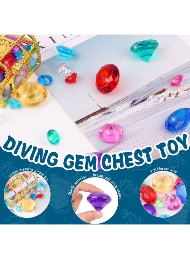 30 Pcs Diving Gem Pool Toys, Big Diamond Gem with Treasure Pirate Chest Box, Summer Underwater Acrylic Gemstones Set, Not Easy to Fade, for Pool Use Treasures Gift Sets - Image 2