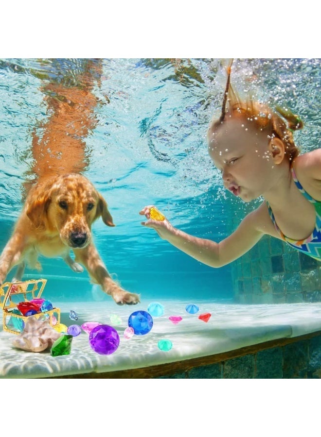 30 Pcs Diving Gem Pool Toys, Big Diamond Gem with Treasure Pirate Chest Box, Summer Underwater Acrylic Gemstones Set, Not Easy to Fade, for Pool Use Treasures Gift Sets - Image 3