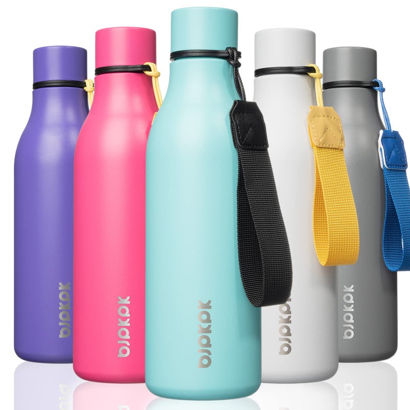 BJPKPK Insulated Water Bottles 18 oz Stainless Steel Metal Water Bottle with Strap BPA Free Leak Proof Jugs Mugs Flasks Reusable Thermal Flasks for Sports Travel Turquoise - Image 2