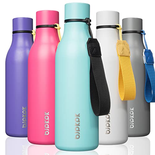 BJPKPK Insulated Water Bottles 18 oz Stainless Steel Metal Water Bottle with Strap BPA Free Leak Proof Jugs Mugs Flasks Reusable Thermal Flasks for Sports Travel Turquoise - Image 1