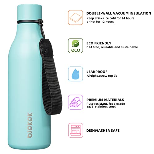 BJPKPK Insulated Water Bottles 18 oz Stainless Steel Metal Water Bottle with Strap BPA Free Leak Proof Jugs Mugs Flasks Reusable Thermal Flasks for Sports Travel Turquoise - Image 3