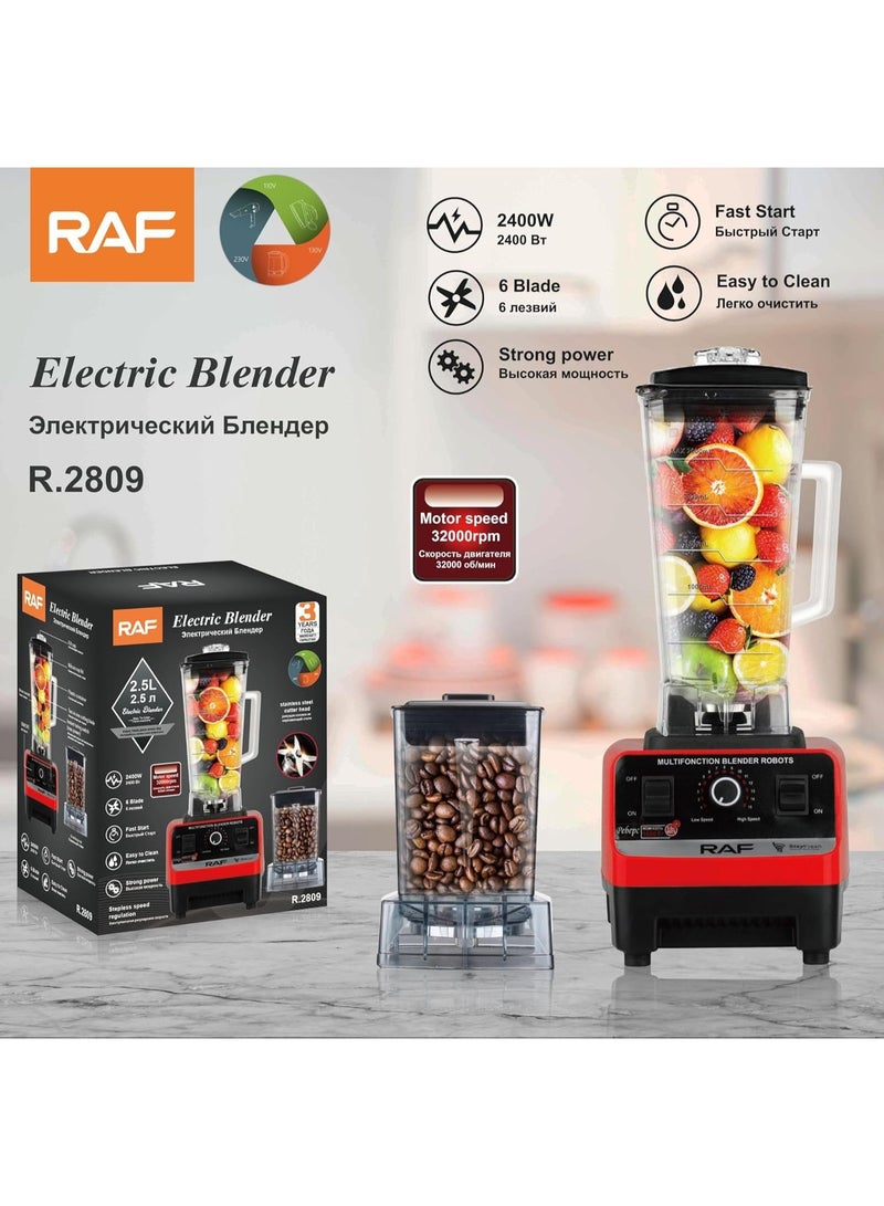 RAF Heavy Duty Electric Blender 2400W, 2.5L Jar, 6 Stainless Steel Blades, High-Speed Multifunction Blender for Smoothies, Juices, Ice Crushing & Coffee Grinding - Image 5