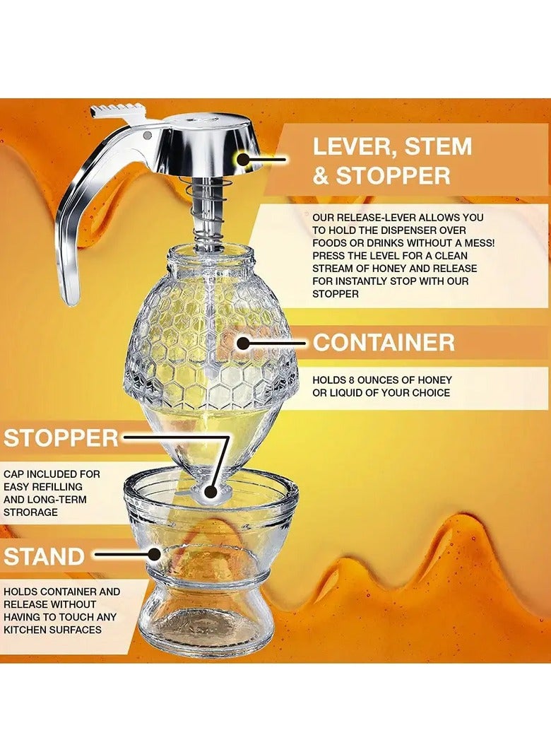 erorex 1pc Honey Dispenser No Drip Maple Syrup Dispenser Pretty Honey Comb Shape Honey Jar Honey Jar With Stand Large Bee Decor Weird Gadget Unusual Items Table Decoration Party Supplies Kitchen Supplies - Image 3