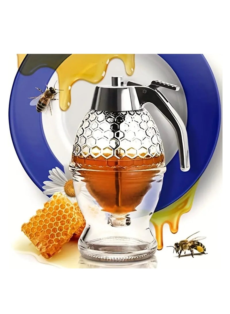 erorex 1pc Honey Dispenser No Drip Maple Syrup Dispenser Pretty Honey Comb Shape Honey Jar Honey Jar With Stand Large Bee Decor Weird Gadget Unusual Items Table Decoration Party Supplies Kitchen Supplies - Image 1