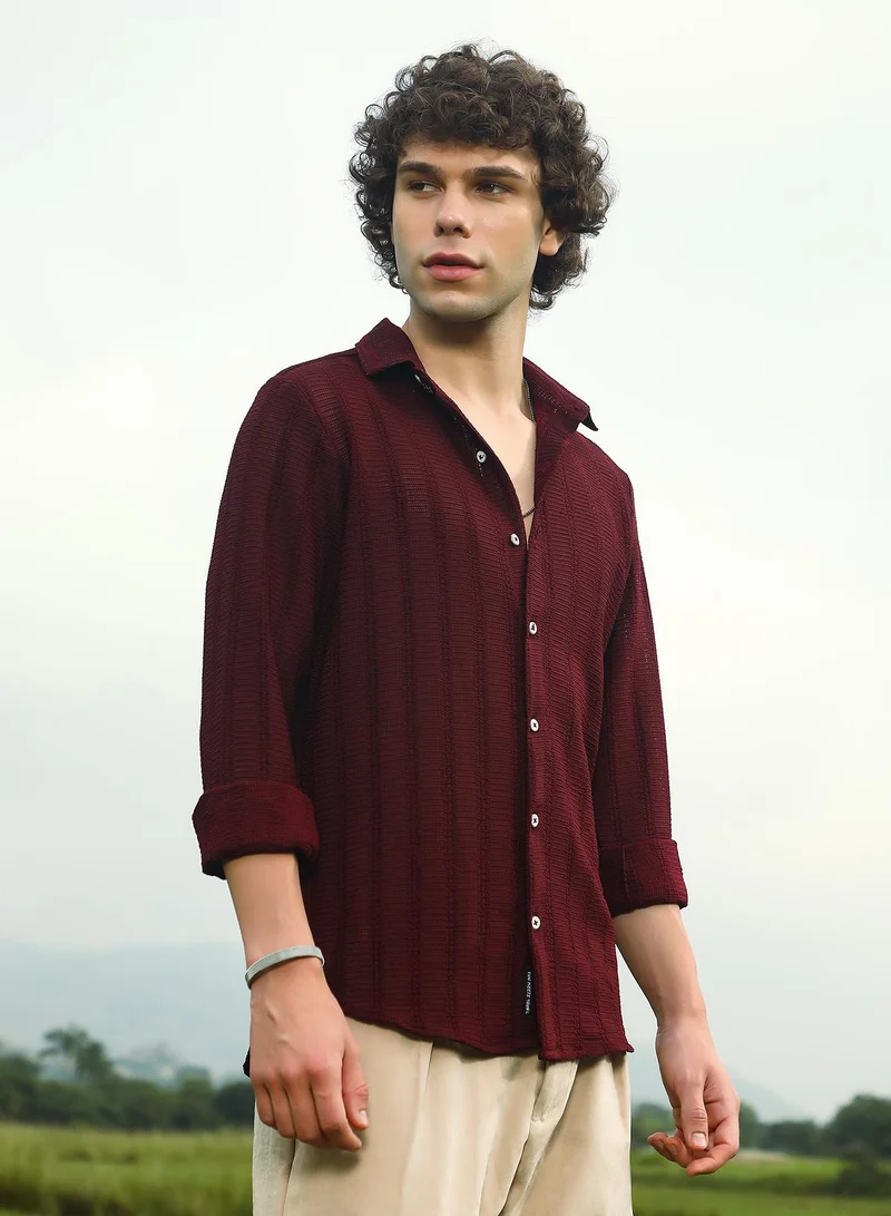 كامبوس سوترا Men's Wine Red Wicker-Tactile Shirt