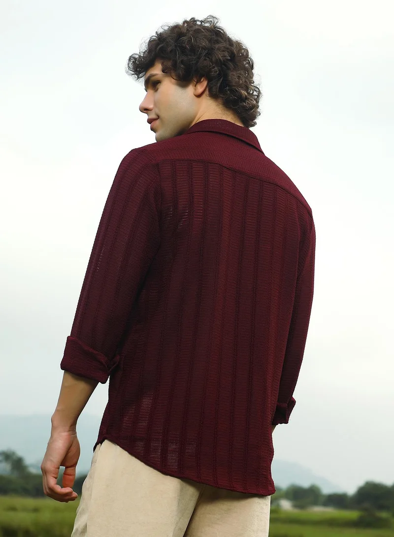 كامبوس سوترا Men's Wine Red Wicker-Tactile Shirt