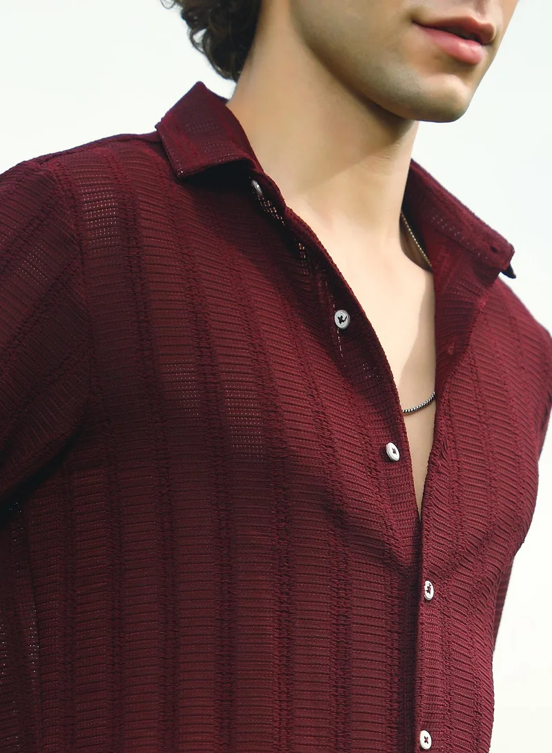 كامبوس سوترا Men's Wine Red Wicker-Tactile Shirt