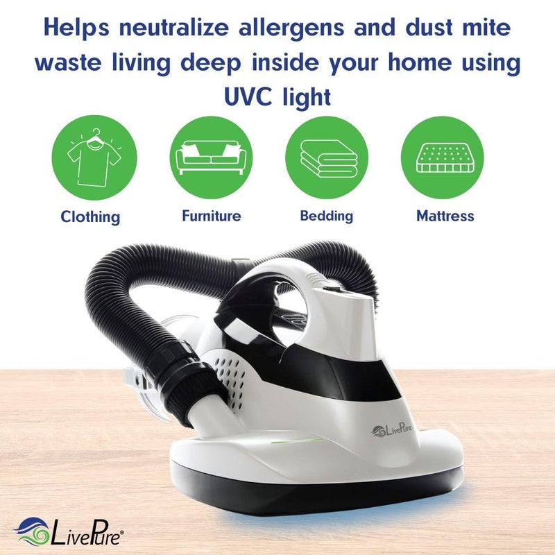 Live Pure LivePure - Ultramite Handheld HEPA Filter Vacuum & Fabric Sanitizer - Dual Motor Brush, UVC Light, And Anti- Allergen Filter To Remove Dust Mites, Bacteria, Viruses - Image 3