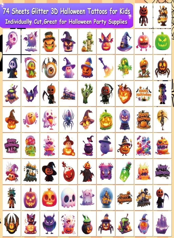 CHARLENT Glitter 3D Halloween Temporary Tattoos for Kids - Image 2
