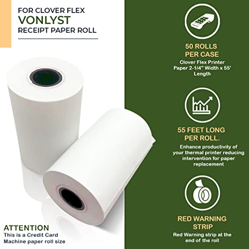 Vonlyst Thermal Paper Roll for Clover Flex Receipt Paper 2 1/4 x 55 (50 rolls) - Image 4