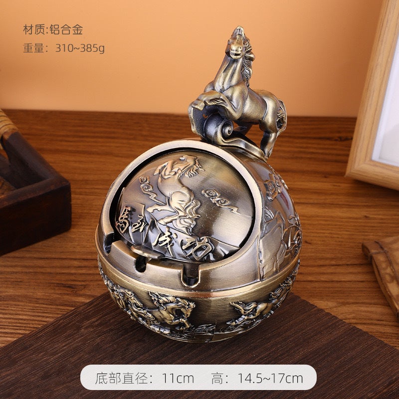 Twelve Zodiac Retro Ashtray With Cover, Windproof, Dustproof, Anti-Fall, Home Office Living Room Coffee Table Ashtray Ornaments - Image 5