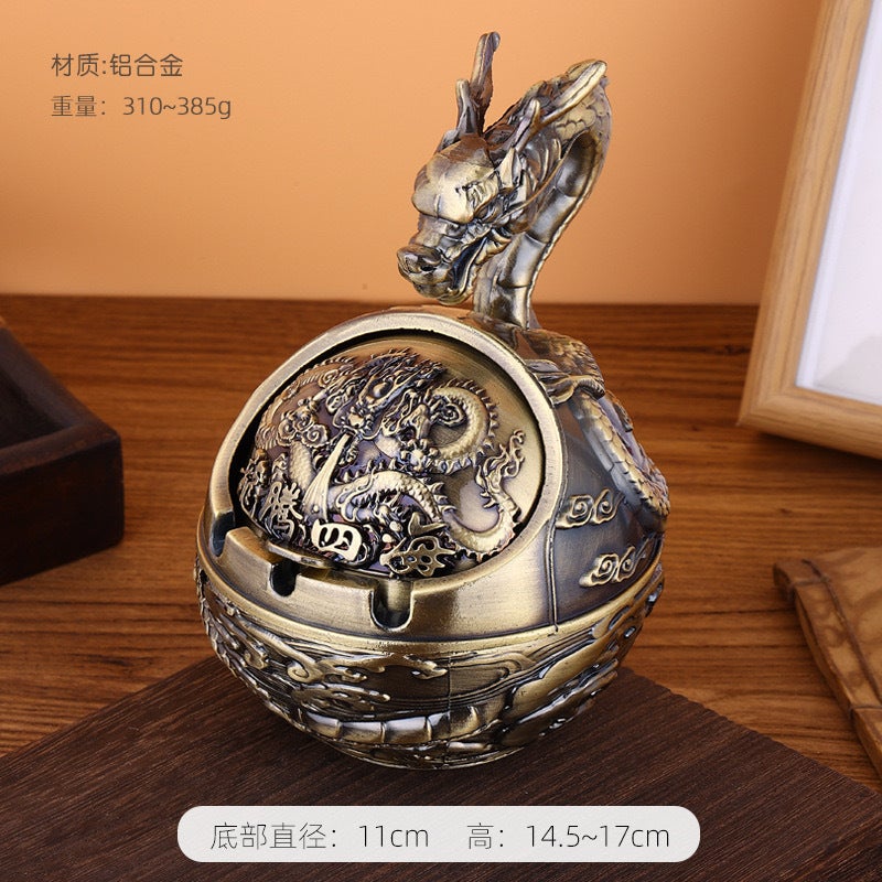 Twelve Zodiac Retro Ashtray With Cover, Windproof, Dustproof, Anti-Fall, Home Office Living Room Coffee Table Ashtray Ornaments - Image 3