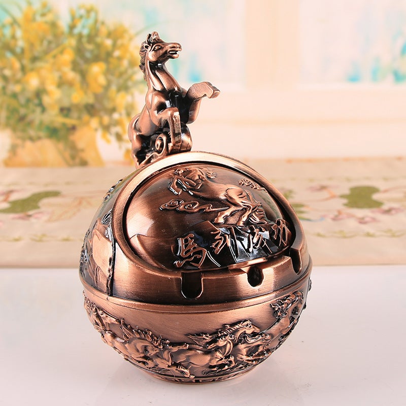 Twelve Zodiac Retro Ashtray With Cover, Windproof, Dustproof, Anti-Fall, Home Office Living Room Coffee Table Ashtray Ornaments - Image 1