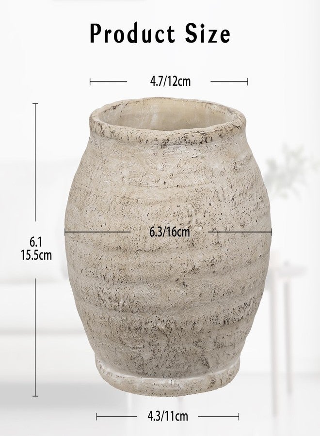 Briful Rustic Vintage Ceramic Pottery Vase, 6.1'' Farmhouse Table Decor with Distressed Texture, Wide Mouth Decorative Jar Vases for Home Decor, Shelf & Entryway, Cream White - Image 2