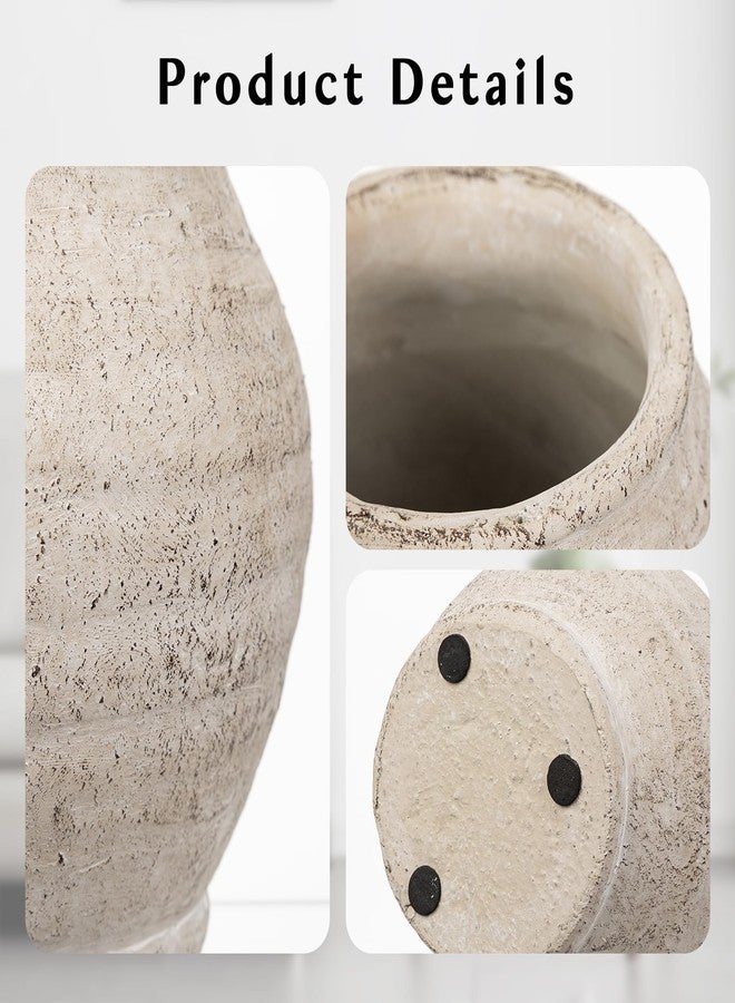 Briful Rustic Vintage Ceramic Pottery Vase, 6.1'' Farmhouse Table Decor with Distressed Texture, Wide Mouth Decorative Jar Vases for Home Decor, Shelf & Entryway, Cream White - Image 3