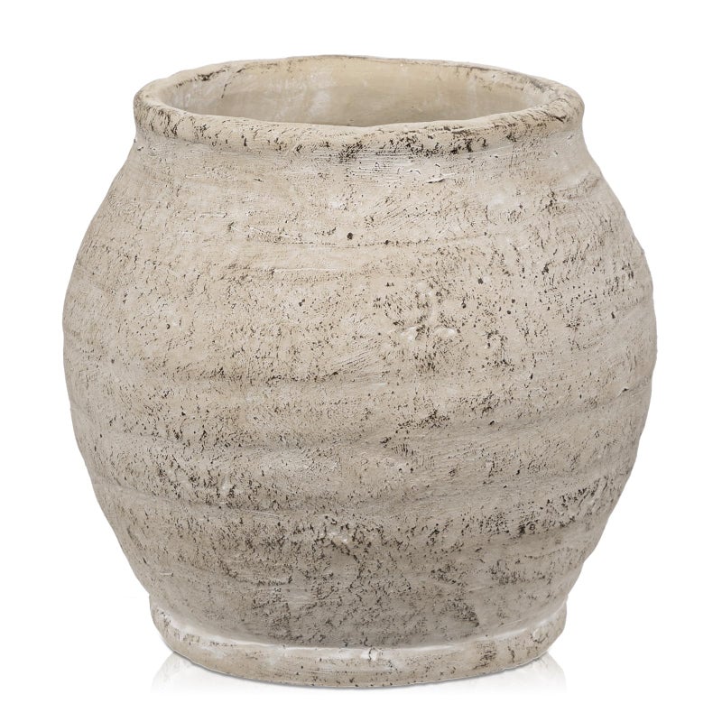 Briful Rustic Vintage Ceramic Pottery Vase, 6.1'' Farmhouse Table Decor with Distressed Texture, Wide Mouth Decorative Jar Vases for Home Decor, Shelf & Entryway, Cream White - Image 1